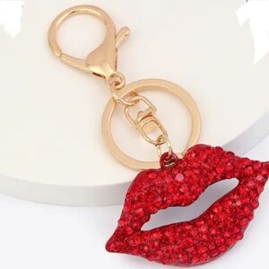 Red Rhinestone Lips Purse Charm